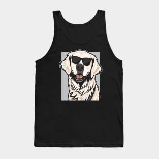 Smiling Cream Golden Retriever Wearing Glasses Tank Top